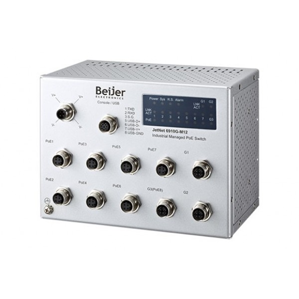 Beijer JetNet 6910G-M12 HVDC Unmanaged Ethernet Switch Beijer JetNet 6910G-M12 HVDC Unmanaged Ethernet Switch